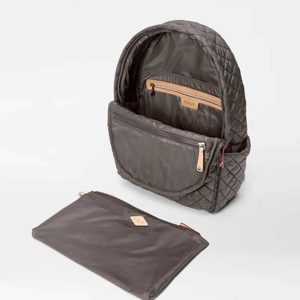 MZ Wallace Quilted Backpack in Dark Gray with Rose Gold Hardware